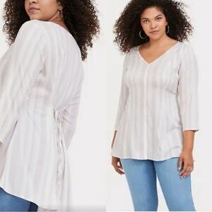 NWT TORRID Women's Plus Purple Ivory Striped Challis Tunic Blouse Size 2